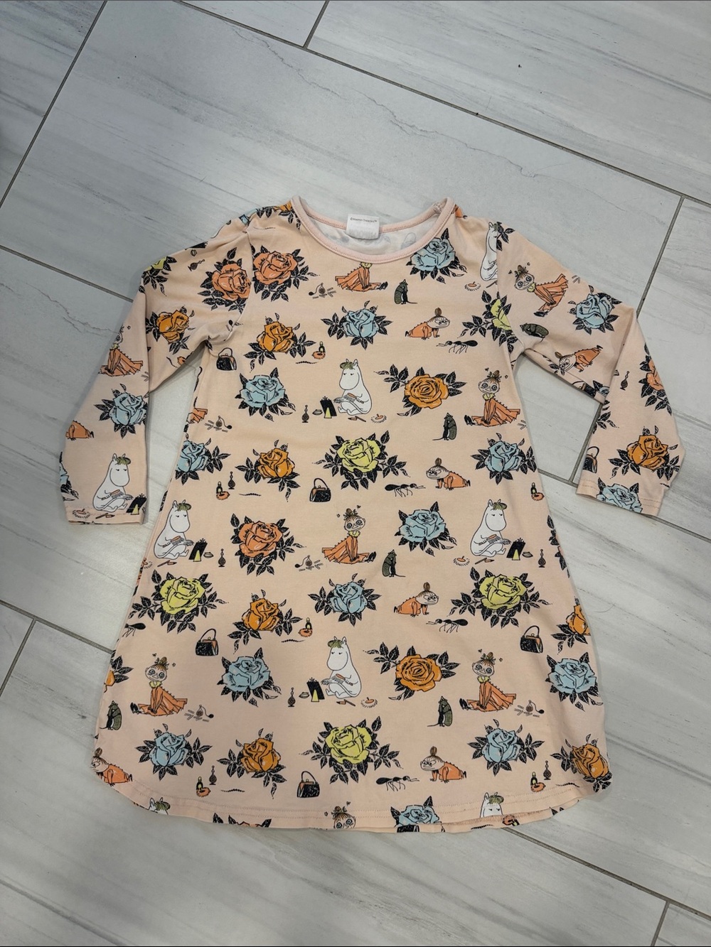 Moomin by Martinex Light Peach Colored A Line Cotton Long Sleeved Dress 98-104cm